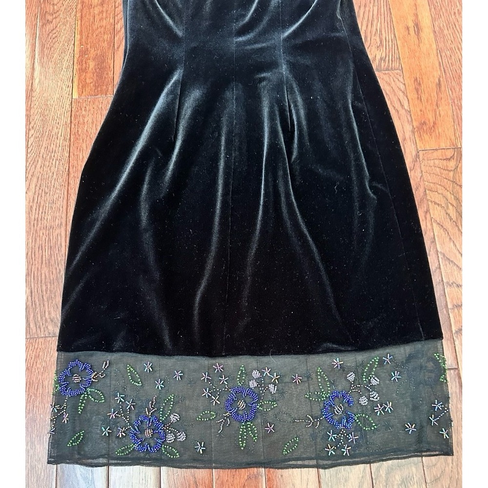 Rimini by Show Black Velour Beaded Floral Feminine Y2K Cocktail Dress Size 2 - Picture 10 of 12